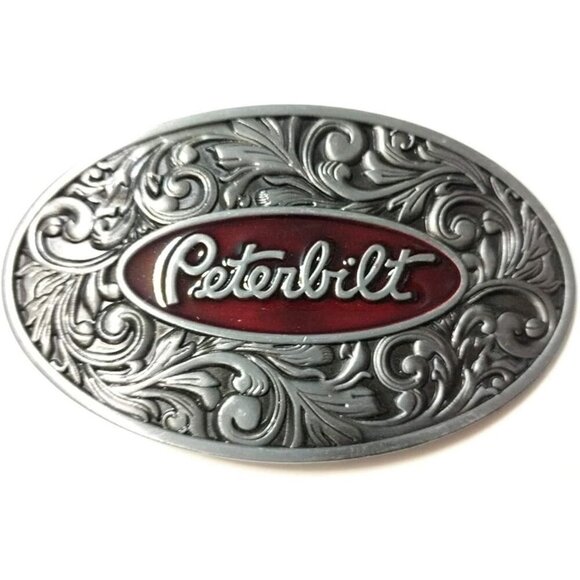 ❤️ Men's Silver Peterbilt Logo Vintage Style Antique Pewter Finish Metal Buckle - Picture 1 of 1